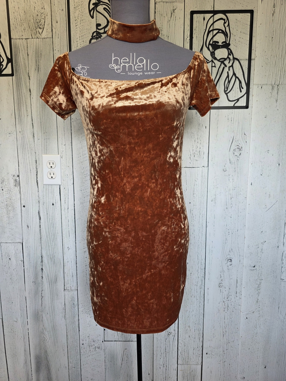 Forever 21 Burnt Orange Crushed Velvet Choker Bodycon Dress Size L Y2K Party